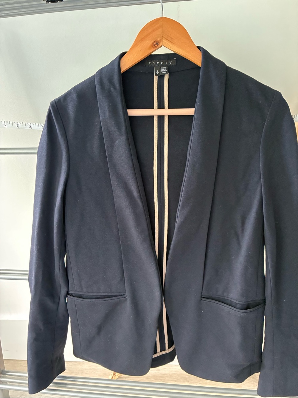 Theory Women's Navy Open Shawl Collar Blazer